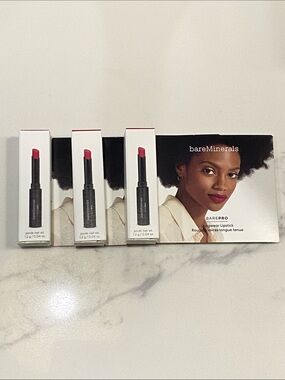 3 bareMinerals BAREPRO Longwear Lipstick Hibiscus (Red) .04 oz NIB